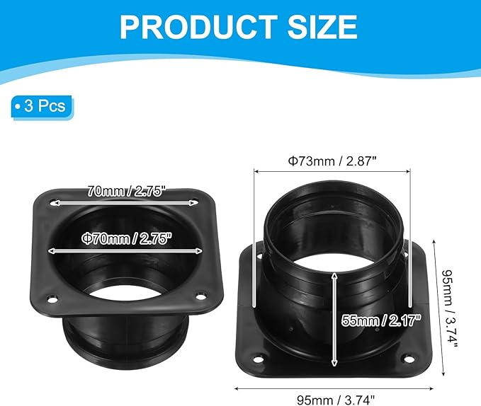 PATIKIL 3 Inch Duct Connector Flange, 3Pack Plastic Straight Pipe Flange Dryer Vent Connector for Air Heating Cooling Ventilation HVAC System, Black