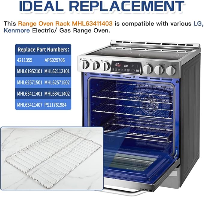 [Upgraded] 2Pcs Range Standard Oven Racks MHL63411403 for LG Range Ovens, Stainless Steel Oven Shelf Rack Replacement Part, 24.7'' Wide x16.2'' Deep