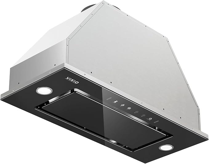 Range Hood Insert 30 Inch - Built-in 900 CFM Ducted/Ductless Range Hood with 3 Speed Fan, Black Stainless Steel & Tempered Glass with Gesture Sensing &Touch Control for Over Kitchen Stove