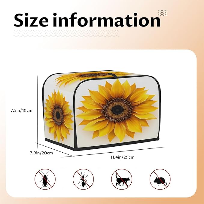 Toaster Cover 2 Slice, A Sunflower Anti Dust Protector for Bread Maker, Waterproof Kitchen Appliances Accessories