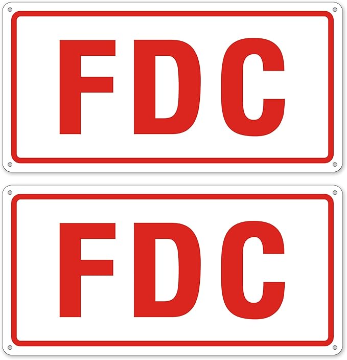 FDC Sign, 2 Pack Outdoor Aluminum Metal Sign, FDC Signs for Fire Department Connection, UV Protected Weather Resistant and Easy to Install (White Color, 12 x 6 inches)