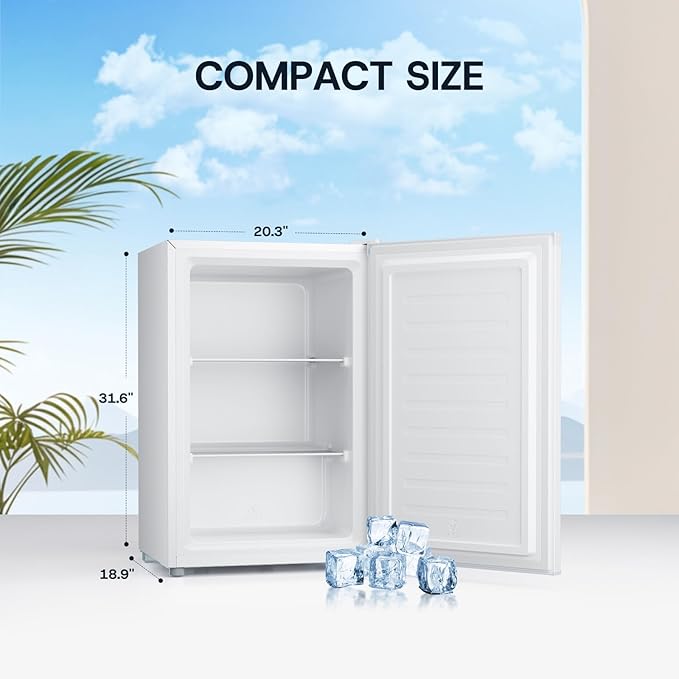 Upstreman 3.0 Cu.ft Small Mini Freezer Upright Freezer with Reversible Door, Fast Cooling, 5 Adjustable Thermostat, Stand Up Freezers with Ice Trays Defrosting Tools for Home, Dorm (White)