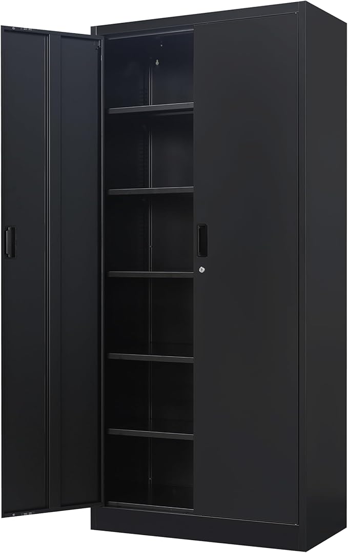 BESFUR Metal Storage Cabinet, 71" H Locking Storage Cabinet with 5 Adjustable Shelves, Metal Cabinets for Garage, Office, Home, Classroom- Black