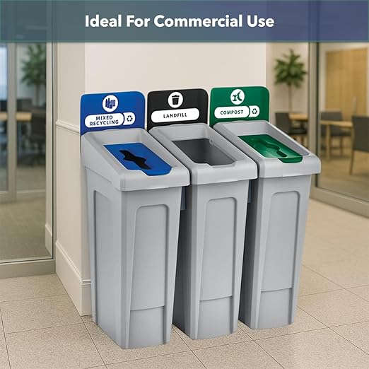 23 Gallon Compost Bin with Hinged Lid – Commercial Organic Waste Container with Liner Cinches and Venting – Green Waste Station for Cafeterias, Offices, and Kitchens