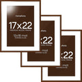 Homeforia 17x22 Picture Frame Brown, High End Dark Oak 17x22 Poster Wood Frame with Mat 12x18 for Photo, 17 x 22 Wooden Walnut Frame Matted to 12 x 18, 22x17 Frames, Tempered Glass, Wall Kit, Set of 3