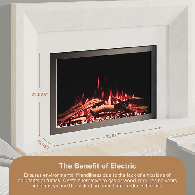 Modern Ember Highmark Traditional 33 Inch Built-in Smart Electric Fireplace Insert | Alexa/WiFi Enabled - Remote Included | Electric Firebox Heater with Multi-Color Flames | 1500W