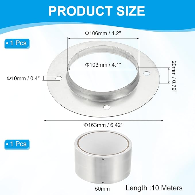 PATIKIL 4 Inch Duct Connector Flange, Metal Straight Pipe Exhaust Flange Duct Mounting Plate for Heating Cooling Ventilation HVAC System, Galvanize Steel