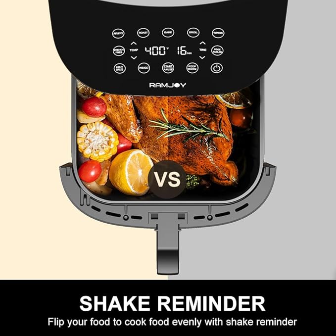 Air Fryer 6.8 Quarts, 10-in-1 Functions, Air Fry, Roast, Bake, Broil, Dehydrate, Large & Compact Air Fryers, Nonstick & Dishwasher-Safe Airfryer Basket, Stainless Steel Air Fryer, Metal Grey