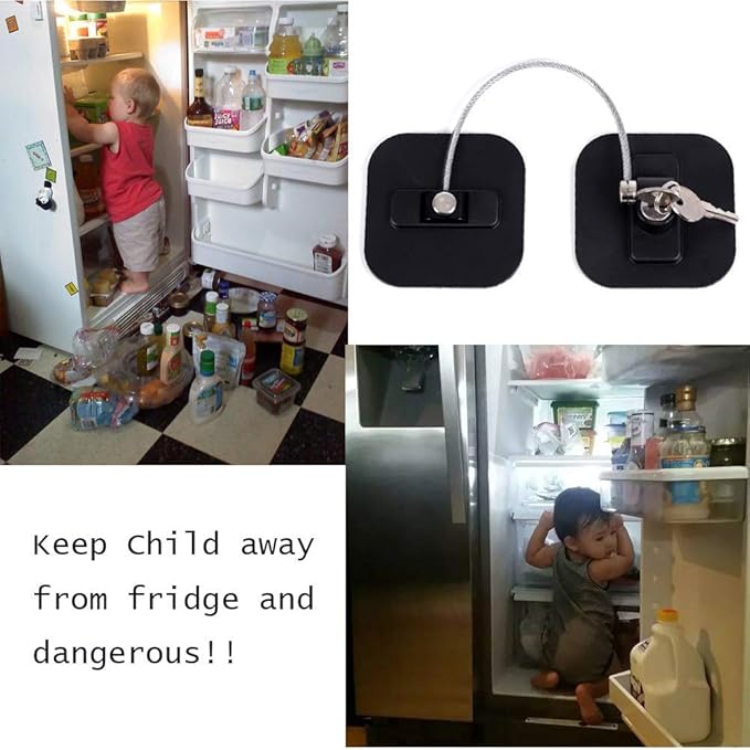 Fridge Lock,2 Pack Refrigerator Locks with Keys,Freezer Lock and Child Safety Cabinet Lock,Black Fridge Lock