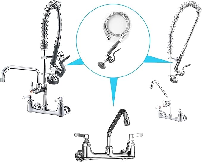 CWM Commercial Sink Sprayer with 45” Flexble Stainless Steel Hose, 1.42 GPM Pre Rinse Spray Valve with Ergonomic Handle, Commercial Sink Faucet Parts,Dishwasher Sprayer for Restaurants (Gray)