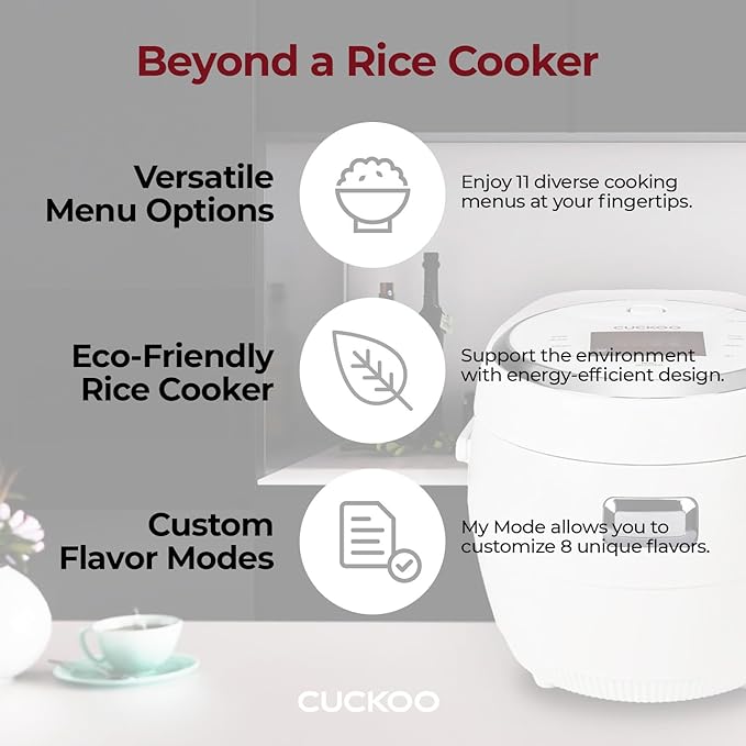 CUCKOO Micom Rice Cooker 10-Cup Uncooked / 20-Cup Cooked with Nonstick Inner Pot, Large Rice Maker with 16 Menu Options, Fuzzy Logic Technology, Auto Clean Mode, LCD Display, White (CR-1020F)