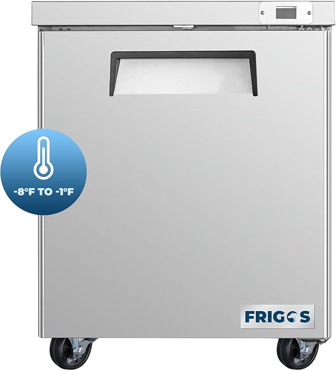 Frigos FG-UCFZ-29 29" 6.7 cu ft Commercial Undercounter Freezer Silver - ETL Certified Stainless Steel, LED Lighting - Perfect for Commercial Kitchens - Low Energy Freezer Included Liftgate