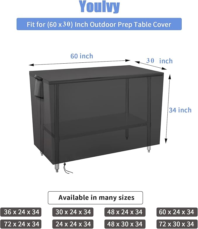 Outdoor Prep Table Cover 60 Inch,Waterproof Fadeproof UV Resistant Patio Stainless Steel Metal BBQ Table Cover All Season Protection for Outdoor Table - 60 x 30 x 34 Inch