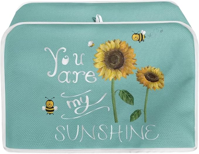 Sunflower Bee Toaster Cover 4 Slice Wide Slot Washable Bread Maker Covers Toaster Covers Kitchen Small Appliance Cover Stain Resistant