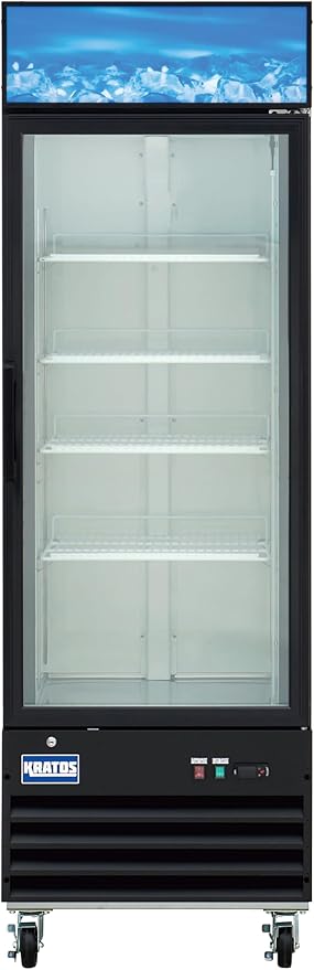 Kratos Commercial Display Freezer, 27" Wide One Glass Door Merchandising Freezer, Black, Mobile, 13 Cubic Ft, LED Lighting, 115V (67K-216)