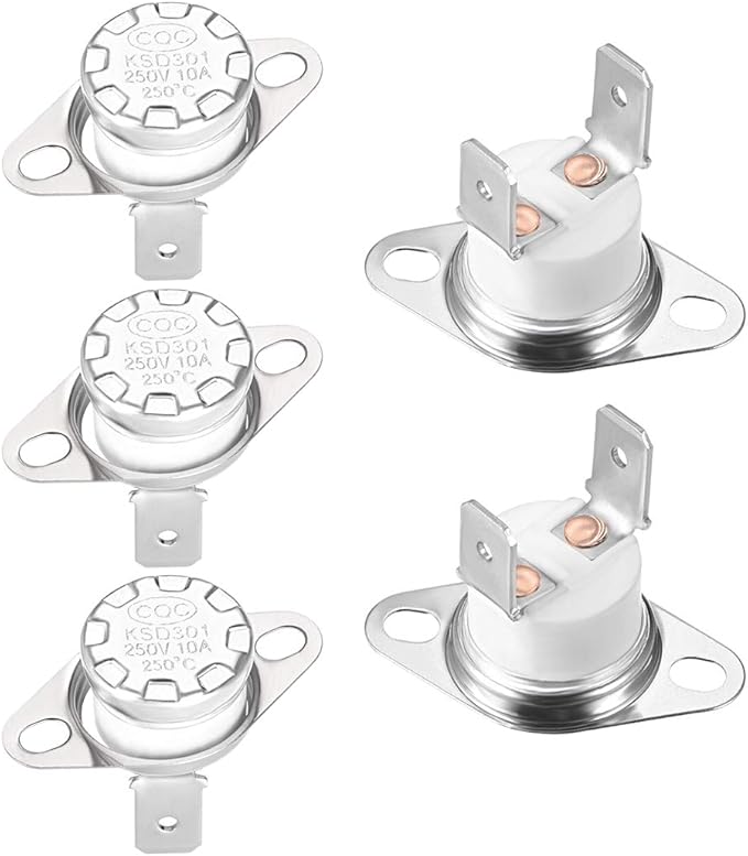 uxcell KSD301 Thermostat 250°C/482°F 10A Normally Closed N.C Adjust Snap Disc Temperature Switch for Microwaves,Oven,Coffee Maker 5pcs,Ceramic Material
