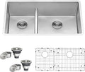Ruvati 33-inch Low-Divide Rounded Corners Undermount Kitchen Sink - 40/60 Double Bowl Kitchen Sinks - 16 Gauge Stainless Steel Kitchen sink with Brushed Finish hides scratches - RVH7418