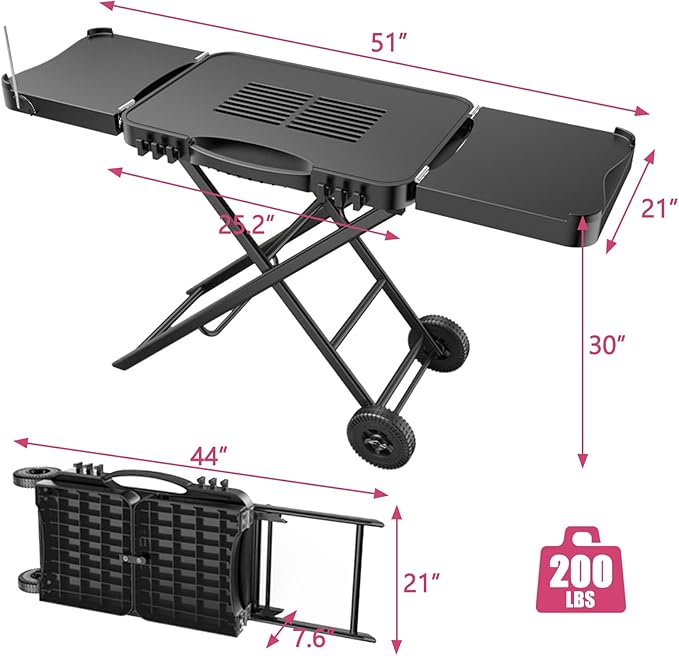 Portable Grill Cart for Ninja Woodfire OG700 OG800 OG900, Blackstone Griddle, for Weber Q100 Q200 Q300, Pizza Oven, Collapsible Grill Stand for Most Portable Grills, Large Surface Grill Trolley