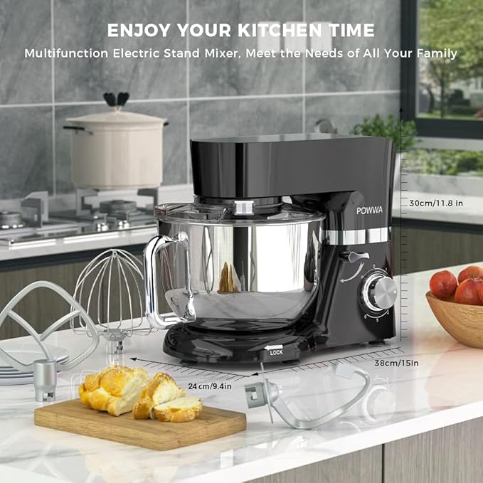 6.5 Quart Electric Mixer, 6+1 Speed 660W Tilt-Head Kitchen Food Mixers with Whisk, Dough Hook, Mixing Beater & Splash Guard for Baking, Cake, Cookie, Kneading, ETL Certified (Black)