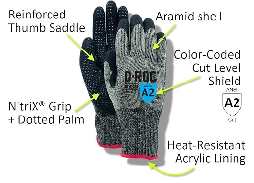 MAGID D-ROC ANSI A2 Heat-Resistant Work Gloves with Sandy Nitrile Coating, 48 Pairs, Size 10/XL, GPD249