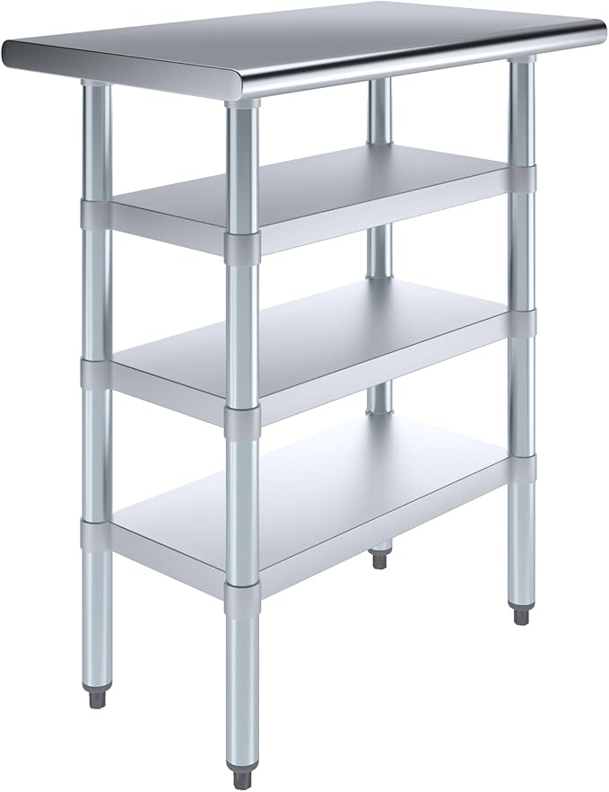 18 in. x 30 in. Stainless Steel Work Table with Three Bottom Shelves | NSF Kitchen Prep Table | Utitly Metal Table