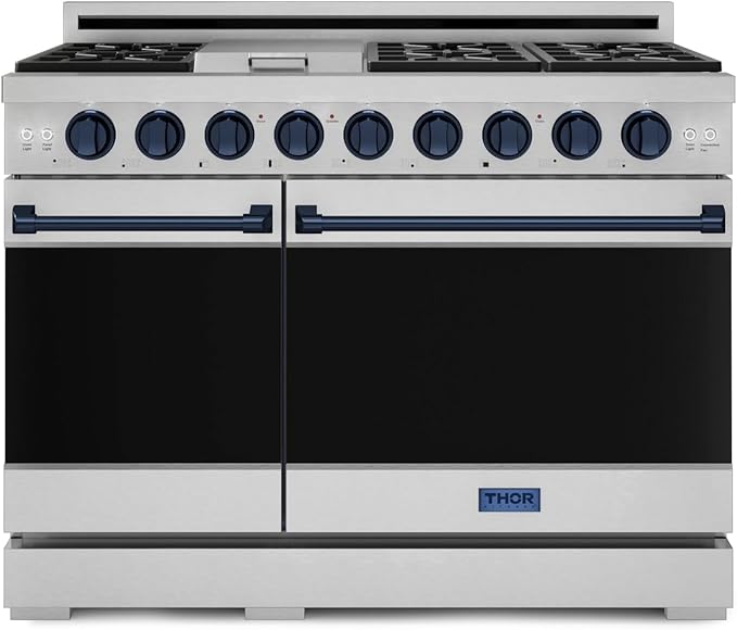 Gordon Ramsay by THOR Kitchen 48 Inch Professional Liquid Propane Range with Tilt Panel Touch Control in Stainless Steel/Navy Blue