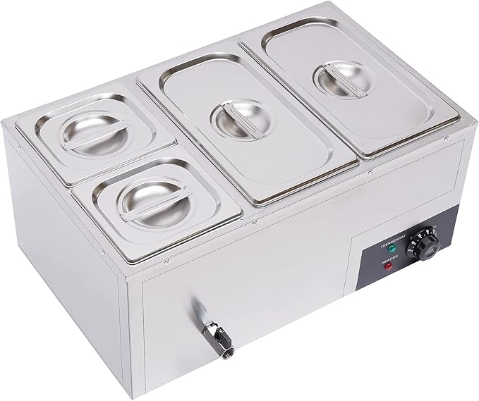 Electric Bain Marie Steam Table, 850W 4-Pan Countertop Steam Table Food Warmer, 21Qt Commercial Canteen Buffet Steam Table Buffet Warmer 86-185℉ Temp Range for Catering and Restaurants