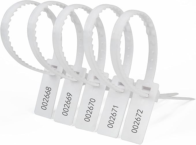 Heavy Duty Plastic Security Seal - Self Locking Tamper Evident Shipping Tags, Numbered Pull Tight Securing Straps for Truck Trailer, Length 337 mm 13.2" (White 100 PCS)