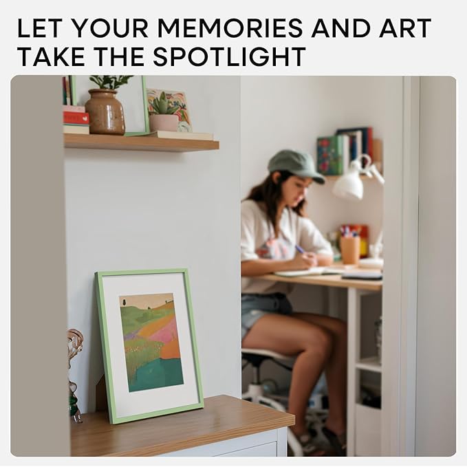 Homeforia A4 Picture Frame Sage Green, High End Metal 8.3 x 11.7 inch Poster Frames with Mat 5.8 by 8.3 Art, A4 Size Frame Matted to A5 Photo, 8.3x11.7 Wall or Tabletop Frame, Tempered Glass, Set of 2