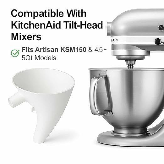 Flour Funnel for Kitchen Aid Mixer, Easy Pour No-Mess Attachment, Anti-Splash Accessory, Fits Tilt-Head 4.5–5 Qt (KSM150), Durable Dishwasher-Safe Baking Tool (Purple)