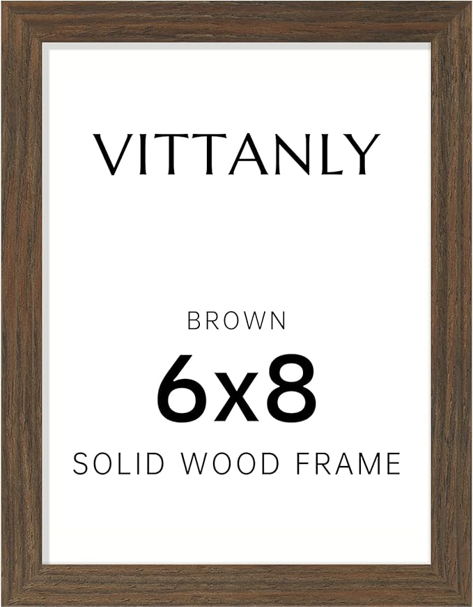 Vittanly 6x8 Picture Frame, Solid Wood Frame with Plexiglass, Includes 4x6 Mat, Wall Hanging or Tabletop for Photos, Home Decor, Brown, 1 Pack