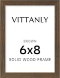 Vittanly 6x8 Picture Frame, Solid Wood Frame with Plexiglass, Includes 4x6 Mat, Wall Hanging or Tabletop for Photos, Home Decor, Brown, 1 Pack