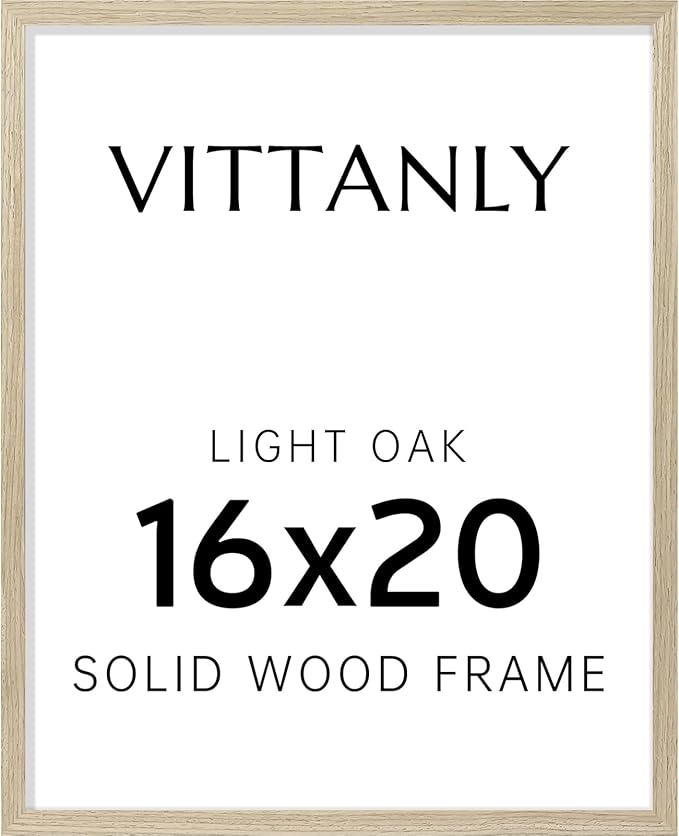 Vittanly 16x20 Picture Frame, Solid Wood Frame with Plexiglass, Includes 11x14 Mat, Wall Hanging for Photos, Home Decor, Light OAK, 1 Pack
