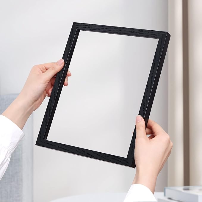 8x10 Picture Frame Black Set of 3, Solid Oak Wood Photo Frames 8 x 10 for Wall, Real Glass 8"x10" Frame with Stand, 8 by 10 Black Wood Frame, 8x10 Matted Frame for 5x7