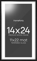 Homeforia 14x24 Picture Frame Black Wood, High End Oak 14x24 Poster Frames with Mat 11x22 Photo, 14 x 24 Wooden Frame Matted to 11 by 22 Print, 24x14 Hanging Frames, Tempered Glass, Wall Kit, Set of 1