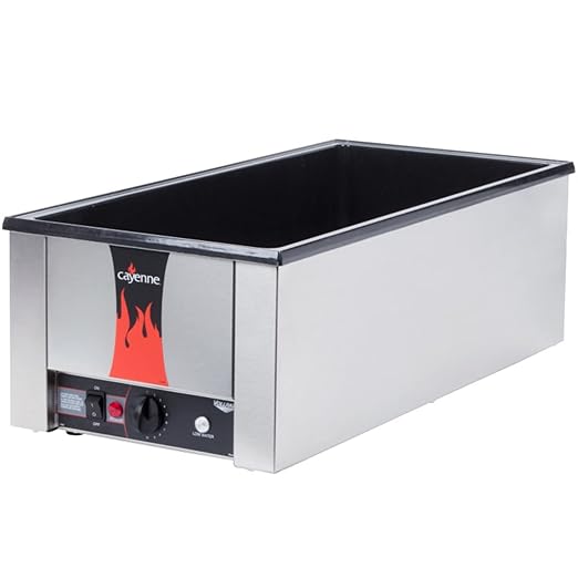 Vollrath 72055 Heat N' Serve Commercial Food Reheater, Four Third-Size Pan Capacity, Dual 800W Elements, Thermoset Resin Well, Capillary Thermostat, Stainless Steel, 120V, 28-3/4" x 13-3/4, Silver