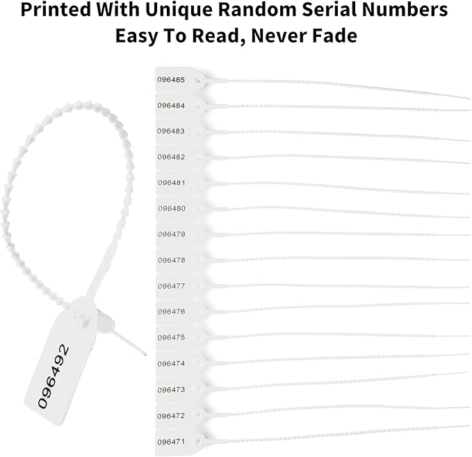 100 Plastic Security Seals Anti-Tamper Tags Fire Extinguisher Tags Numbered Zip Ties Disposable Pull Tite Safety Tags Inspection Label Tags (White)