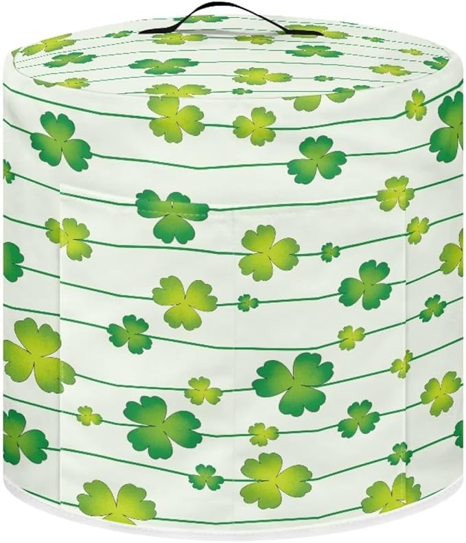 Xoenoiee Green Shamrock Stripes Print Kitchen Appliance Dust Cover with Pockets, Electric Pressure Cooker Cover Compatible with Crock Pot for St.Patrick's Day Decor, Rice Cooker Covers, for 3 Qt