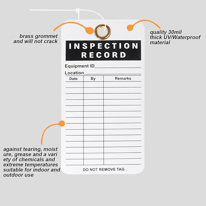 Lionshop Inspection Record Tags for Equipment, Daily Inspection Safety Record Label Tags with Cable Ties for Equipment, Maintenance, Service, Office, 5.75"x 3", Pack of 25