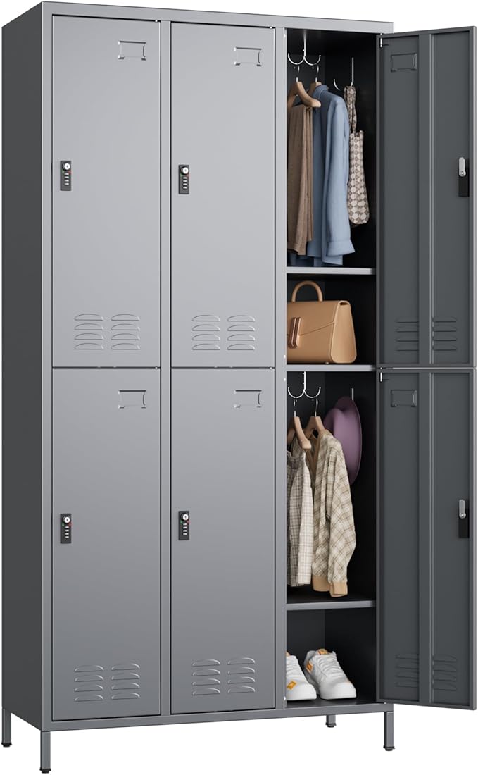 METAN Metal Locker for School Office Gym Bedroom,with Password Lock,6 Doors Steel Storage Lockers Cabinet for Employees,Industrial Storage with 1 Shelf,Assembly Required,Dark Gray
