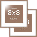 Homeforia 8x8 Mocha Picture Frame, High End Metal 8 x 8 Square Photo Frames with Mat 6 by 6, 8x8 Poster Frame Matted to 6x6 inch Print, 8by8 Wall or Tabletop Frames, Tempered Glass, Wall Kit, Set of 2