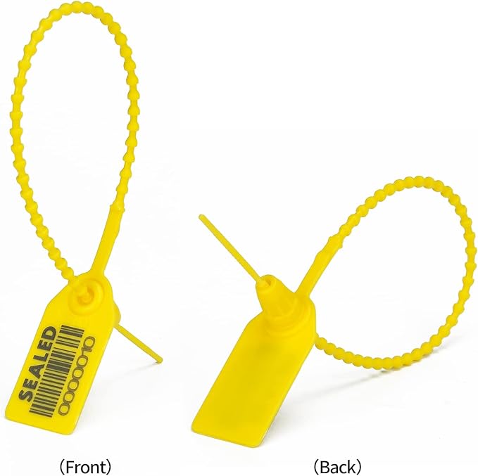 500 Yellow Plastic Barcode Seals, Numberd Plastic Tamper Seals Security Tags, Pull-Tite Safety Zip Ties, Tamper Proof Tags Plasic Locks for Fire Extinguishers