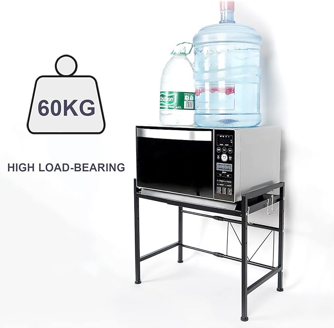 Microwave Storage Rack Microwave Oven Rack Kitchen Microwave Oven Rack Toaster Stand Kitchen Counter Shelf Expandable and Height Adjustable Steel Countertop Storage Shelf - Black/75Cm, 49.5Cm
