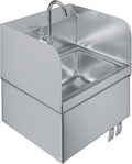 Stainless Steel Wall-Mounted Hand Sink with Hands-Free Double Knee Valves, Faucet, and Side Splash Guards, 17 in x 15 in