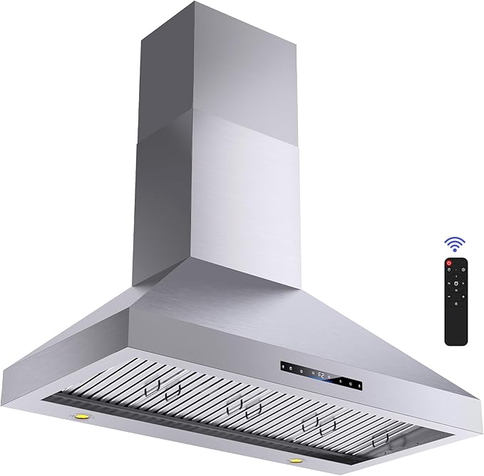 Wall Mount Range Hood 48 Inch 1200 CFM Ultra Powerful Commercial Vent Hood for Large Kitchen with Remote Control, Gesture & Touch Panel, 4 Speeds & Stainless Steel Filters Ducted Kitchen Hoods