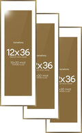 Homeforia 12x36 Picture Frame Bronze, High End Metal 12by36 Brass Poster Frames with Mat 10x30 Photo, 12 x 36 Panoramic Frames Matted to 10 by 30 Art, 36by12 Frames, Tempered Glass, Wall Kit, Set of 3
