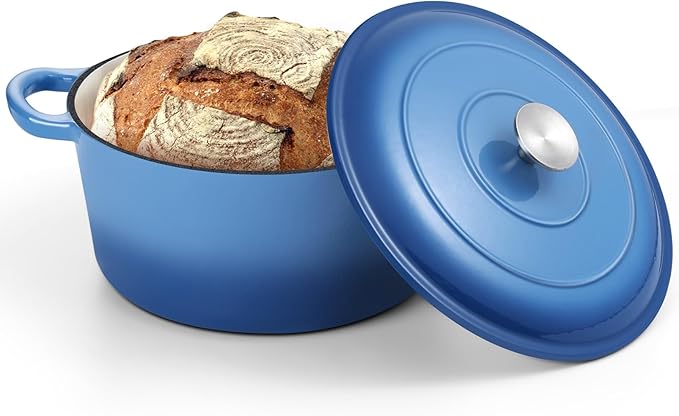 TeamFar 5Qt Dutch Oven, Enameled Cast Iron Dutch Oven with Lid & Dual Handles for Cooking Baking Braising Simmering, Healthy & Sturdy, Oven & Various Stovetops Safe, Non-stick & Easy Clean - Blue