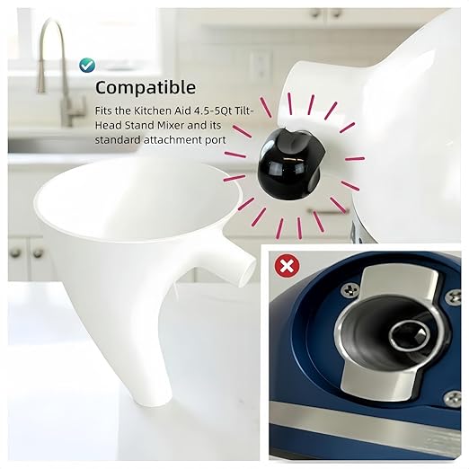 2Pcs Anti-Splash Flour Funnel for Stand Mixer – No-Mess, Premium Baking Gadgets Accessories Keeps Counters Clean for 4.5-5Qt Tilt-Head (KSM150) Best Premium Kitchen Aid Mixer Attachments