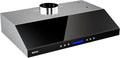 EKON 30 Black New inches Under Cabinet Range Hood, 900 CFM Stainless Steel Kitchen Chimney Vent, 4 Speed Touch Screen Control With Remote 2Pcs 3W LED lights Dishwasher-safe Filters Fan Timer