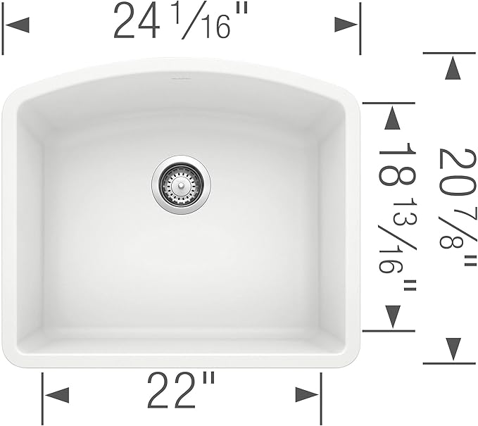 BLANCO, White 440175 DIAMOND SILGRANIT Single Bowl Undermount Kitchen Sink 24 x 20-13/16-Inch